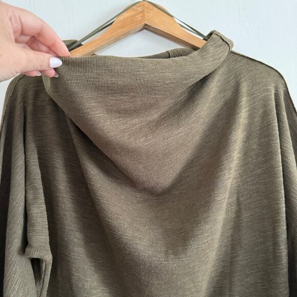 FREE PEOPLE | We the Free Olive Ribbed Slub Knit Cowl Neck Tee Blouson Sleeves - Picture 3 of 6